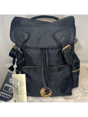 VALENTINO ORLANDI NYLON BACKPACK WITH GOLD DETAIL AND MATCHING POUCH NEW